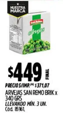 Supermercados Yaguar San remo arvejas brik oferta