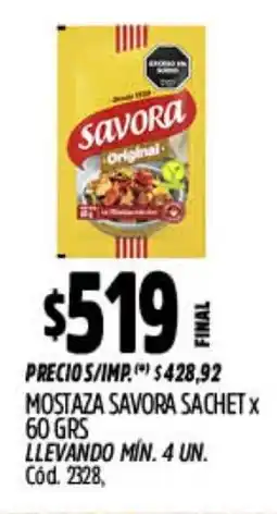 Supermercados Yaguar Savora mostaza sachet oferta