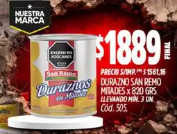 Supermercados Yaguar San remo durazno mitades oferta