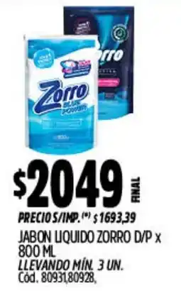 Supermercados Yaguar Zorro jabon liquido d/p oferta