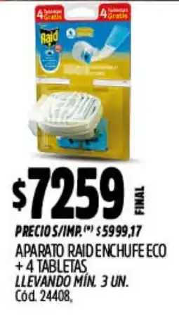 Supermercados Yaguar Aparato raid enchufe eco +4 tabletas oferta