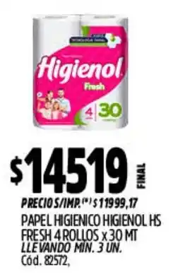 Supermercados Yaguar Higienol papel higienico hs fresh oferta