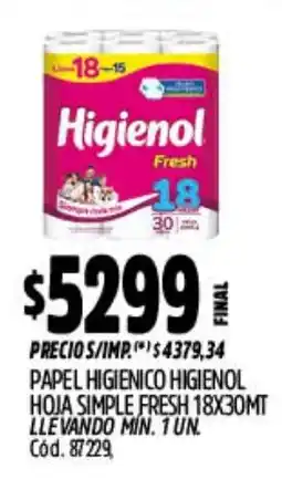 Supermercados Yaguar Higienol papel higienico hoja simple fresh oferta