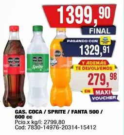 Maxiconsumo Coca / sprite / fanta gas. oferta