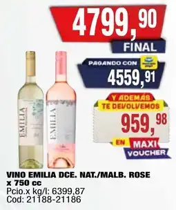 Maxiconsumo Emilia vino dce. nat./malb. rose oferta