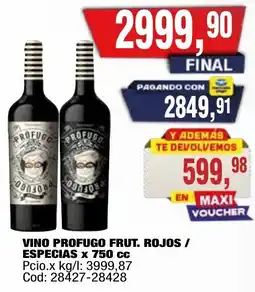 Maxiconsumo Profugo vino frut. rojos / especias oferta