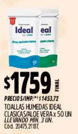 Supermercados Yaguar Ideal toallas humedas clasicas/aloe vera oferta