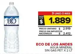 Carrefour Maxi Eco de los andes agua mineral sin gas pet oferta