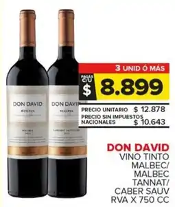 Carrefour Maxi Don david vino tinto malbec/ malbec tannat/ caber sauv rva oferta