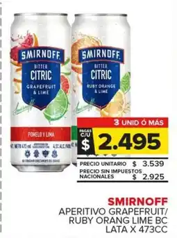 Carrefour Maxi Smirnoff aperitivo grapefruit/ ruby orang lime bc lata oferta