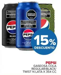 Carrefour Maxi Pepsi gaseosa cola regular/black/ twist n lata oferta