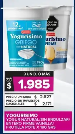 Carrefour Maxi Yogurisimo yogur natural/sin endulzar/ entero firme vainilla/ frutilla pote oferta