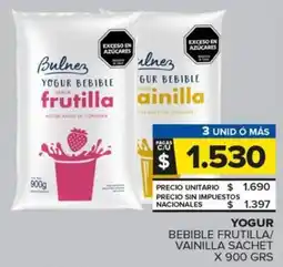 Carrefour Maxi Yogur bebible frutilla/ vainilla sachet oferta