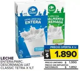 Carrefour Maxi Leche entera/parc. descremada uat classic tetra oferta