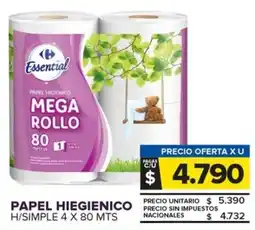 Carrefour Maxi Essential papel hiegienico precio sin impuestos h/simple oferta