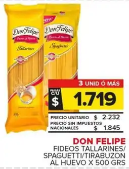 Carrefour Maxi Don felipe fideos tallarines/ spaguetti/tirabuzon al huevo oferta