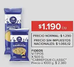 Carrefour Carrefour classic fideos v/tipos oferta