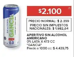 Carrefour Gancia aperitivo sin alcohol americano 0% lata oferta