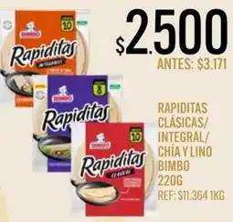 Supermercados Todo Rapibimbo ditas clásicas/ integral/ chía y lino oferta