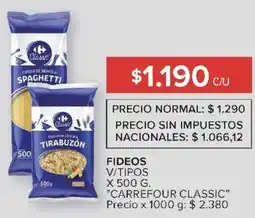 Carrefour Carrefour classic fideos v/tipos oferta