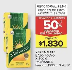 Carrefour Mañanita yerba mate bajo polvo oferta