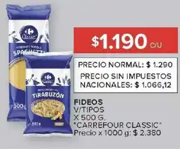 Carrefour Carrefour classic fideos v/tipos oferta