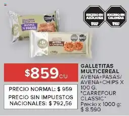 Carrefour Carrefour classic galletitas multicereal avena+pasas/ avena+chips oferta