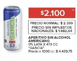 Carrefour Gancia aperitivo sin alcohol americano 0% lata oferta
