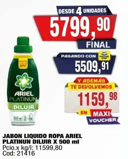 Maxiconsumo Ariel jabon liquido ropa platinun diluir oferta
