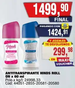 Maxiconsumo Hinds antitranspirante roll on oferta