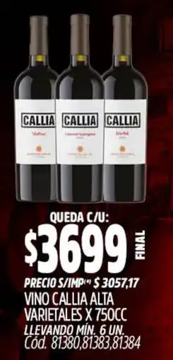 Supermercados Yaguar Callia vino alta varietales oferta