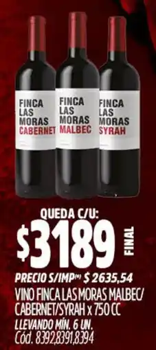 Supermercados Yaguar Finca las moras vino malbec cabernet/syrah oferta