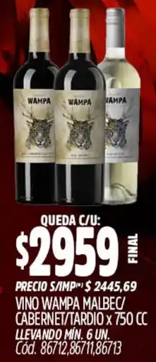 Supermercados Yaguar Wampa vino malbec/ cabernet/tardio oferta