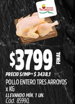 Supermercados Yaguar Pollo entero tres arroyos oferta