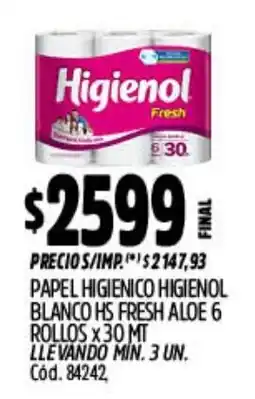 Supermercados Yaguar Higienol papel higienico blanco hs fresh aloe oferta