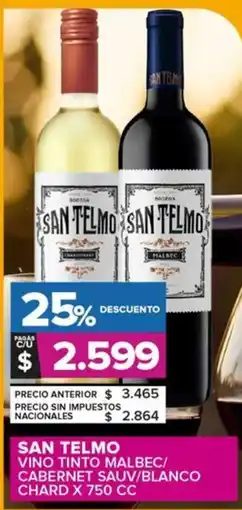 Carrefour Maxi San telmo vino tinto malbec/ cabernet sauv/blanco chard oferta