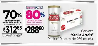 La Anonima Stella Artois Cerveza pack x 10 latas de 269cc c/u. oferta