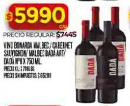 Supermercados DIA Dada n°8 vino bonarda malbec/cabernet sauvignon malbec dada art oferta