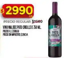 Supermercados DIA Pato criollo vino malbec oferta