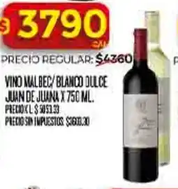 Supermercados DIA Juan de juana vino malbec/blanco dulce oferta