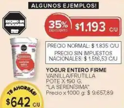 Carrefour La serenisima yogur entero firme vainilla/frutilla pote oferta