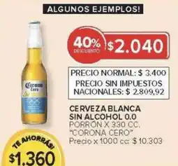 Carrefour Corona cero cerveza blanca sin alcohol 0.0 porron oferta