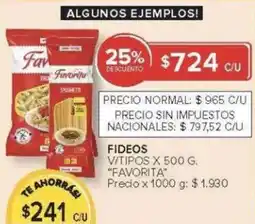 Carrefour Favorita fideos v/tipos oferta