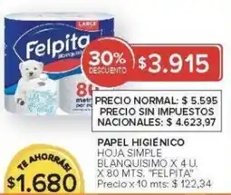 Carrefour Felpita papel higiénico hoja simple blanquisimo oferta