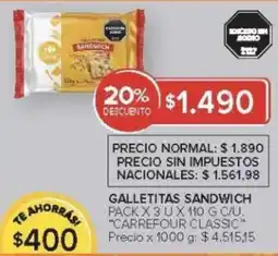 Carrefour Carrefour classic galletitas sandwich pack oferta