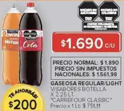 Carrefour Carrefour classic gaseosa regular/light visabores botella oferta