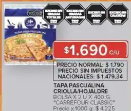 Carrefour Carrefour classic tapa pascualina criolla/hojaldre bolsa oferta