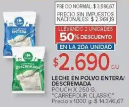 Carrefour Carrefour classic leche en polvo entera/ descremada pouch oferta