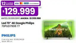 Punto Mayorista Led 70" 4K Google Philips 70PUD7908.77 oferta