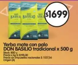 Supermercados Buenos Días Don basilio yerba mate con palo tradicional oferta
